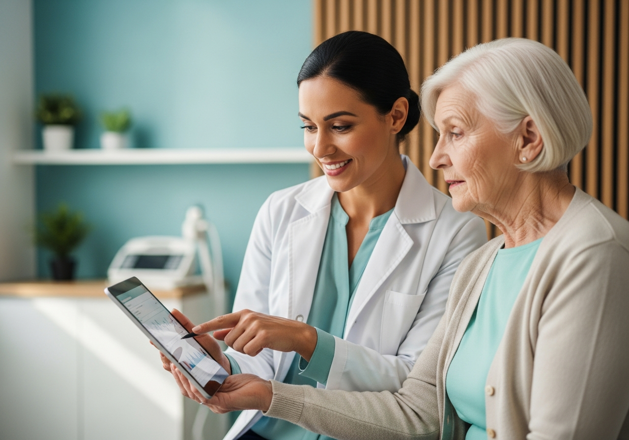 A physician reviewing results with a patient at ET Family Practice